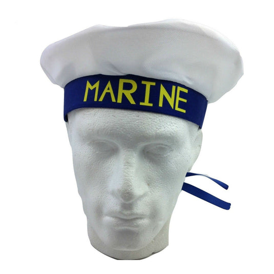 MARINE HAT Cap White NAVY Skipper Sea Fancy Dress Sailor Costume Accessory-0
