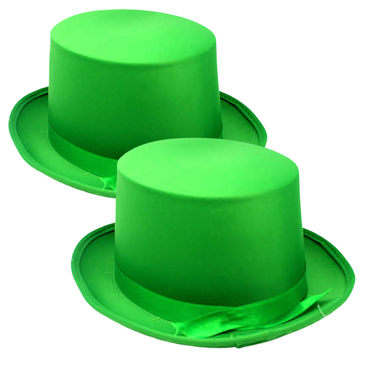 2x SATIN TOP HAT Costume Party Cap Fancy Dress Trilby Fedora One Size - Green-0