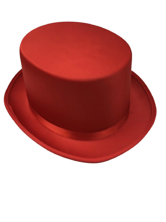 2x SATIN TOP HAT Costume Party Cap Fancy Dress Trilby Fedora One Size - Red-2