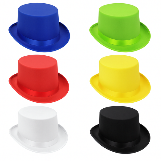 6x SATIN TOP HAT Costume Party Cap Fancy Dress Trilby Fedora One Size BULK - Assorted Colours Pack-0
