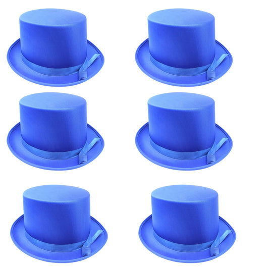 6x SATIN TOP HAT Costume Party Cap Fancy Dress Trilby Fedora One Size BULK - Blue-1