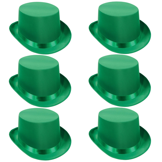 6x SATIN TOP HAT Costume Party Cap Fancy Dress Trilby Fedora One Size BULK - Green-1