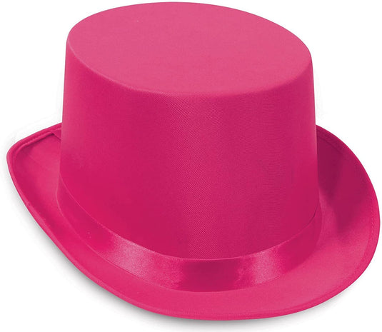6x SATIN TOP HAT Costume Party Cap Fancy Dress Trilby Fedora One Size BULK - Hot Pink-2