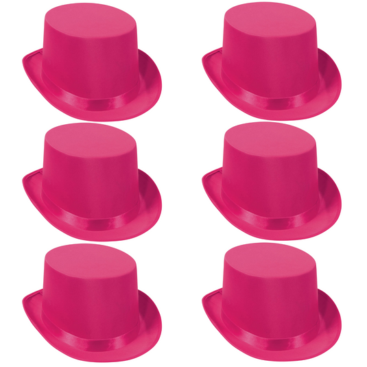 6x SATIN TOP HAT Costume Party Cap Fancy Dress Trilby Fedora One Size BULK - Hot Pink-0