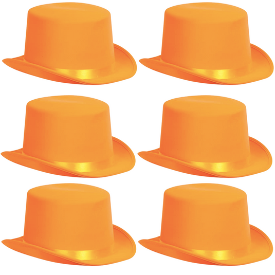 6x SATIN TOP HAT Costume Party Cap Fancy Dress Trilby Fedora One Size BULK - Orange-0