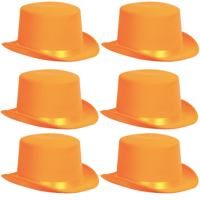 Load image into Gallery viewer, 6x SATIN TOP HAT Costume Party Cap Fancy Dress Trilby Fedora One Size BULK - Orange-1
