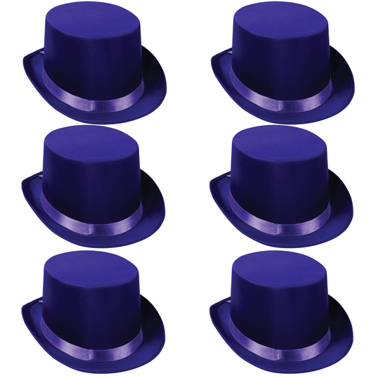 6x SATIN TOP HAT Costume Party Cap Fancy Dress Trilby Fedora One Size BULK - Purple-0