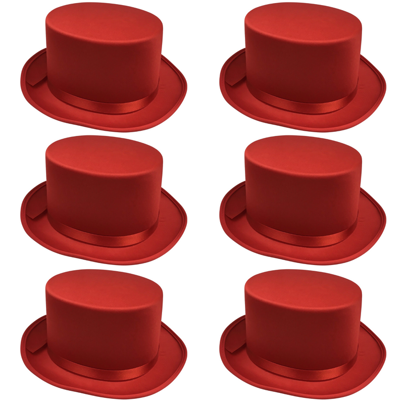 Load image into Gallery viewer, 6x SATIN TOP HAT Costume Party Cap Fancy Dress Trilby Fedora One Size BULK - Red-0
