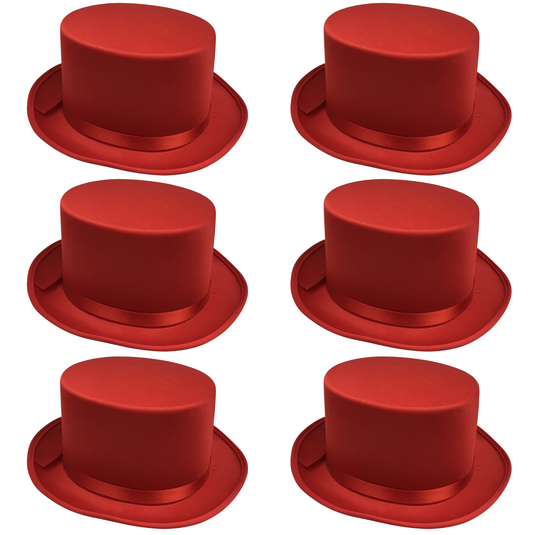 6x SATIN TOP HAT Costume Party Cap Fancy Dress Trilby Fedora One Size BULK - Red-0
