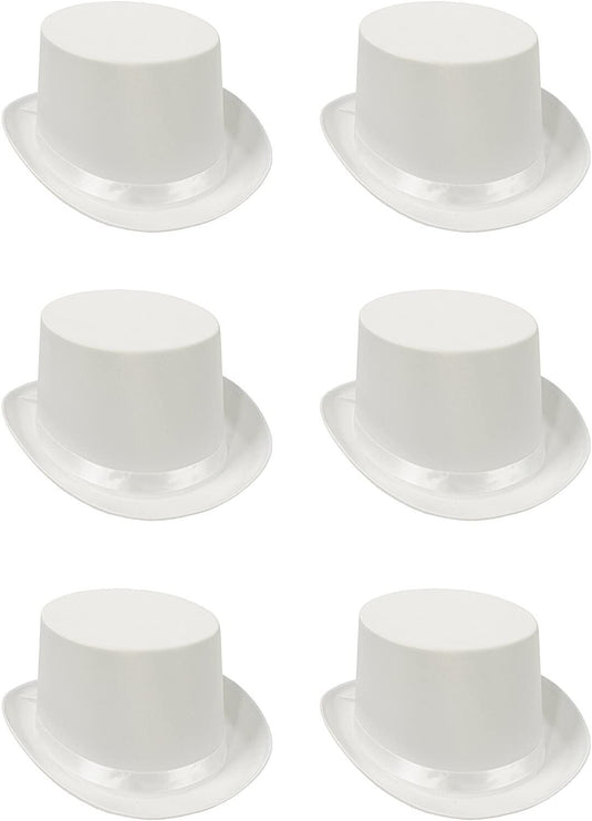 6x SATIN TOP HAT Costume Party Cap Fancy Dress Trilby Fedora One Size BULK - White-1