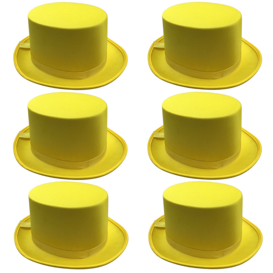 6x SATIN TOP HAT Costume Party Cap Fancy Dress Trilby Fedora One Size BULK - Yellow-0