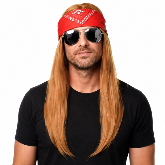 Ginger Punk Rock Wig Rockstar with Red Bandana Party Costume-1