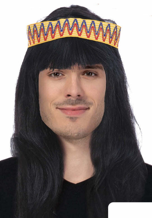 Mens INDIAN WIG Native American Fancy Dress Party Costume Hair Headdress-1