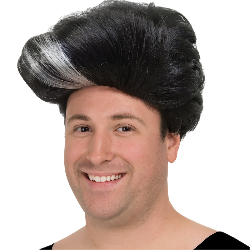 Load image into Gallery viewer, 80s 90s Rapper Wig for Costume Dress Up Party Pompadour Greaser Style in Black/White-1

