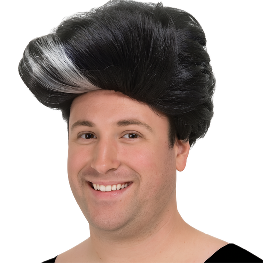 80s 90s Rapper Wig for Costume Dress Up Party Pompadour Greaser Style in Black/White-0