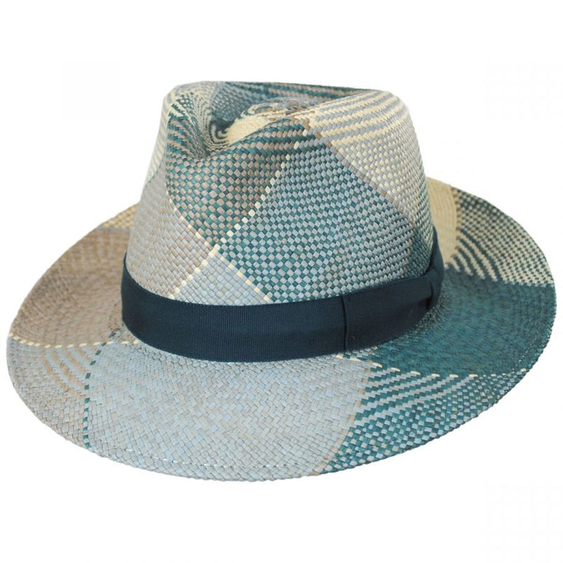 Load image into Gallery viewer, Bailey Mens Giger Straw Hat Trilby Fedora Made in USA - Blue Surf Plaid-3
