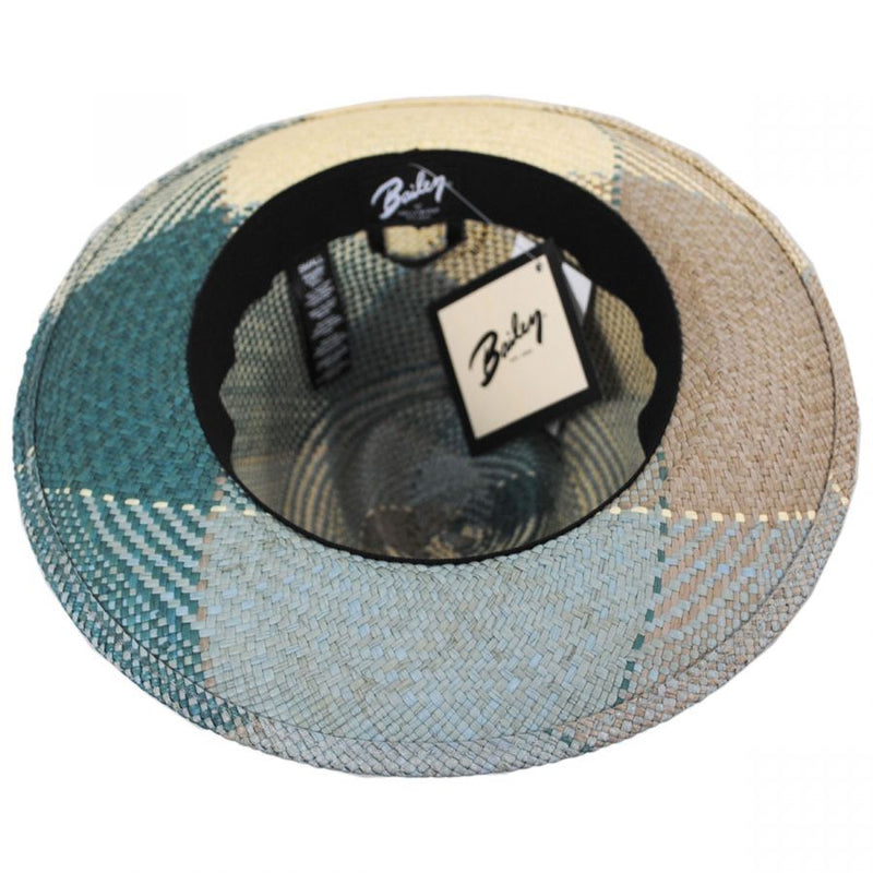 Load image into Gallery viewer, Bailey Mens Giger Straw Hat Trilby Fedora Made in USA - Blue Surf Plaid-4
