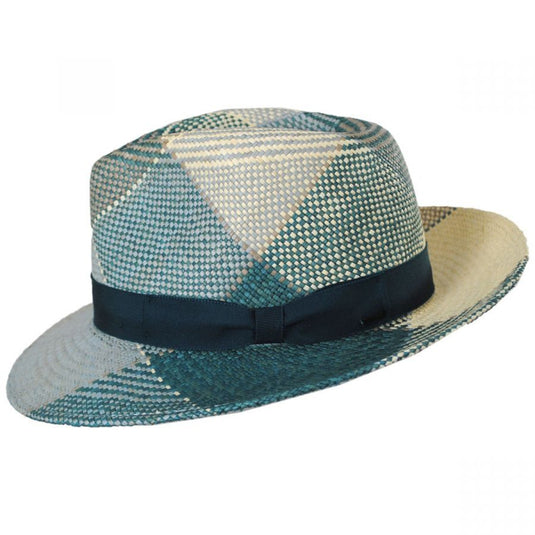 Bailey Mens Giger Straw Hat Trilby Fedora Made in USA - Blue Surf Plaid-1