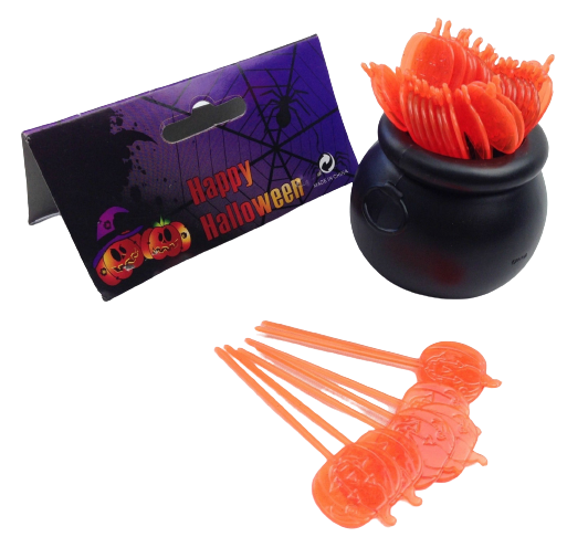 Load image into Gallery viewer, HALLOWEEN Cauldron Cupcake Party Picks Plastic Decoration Pumpkin Toothpicks - Orange-0
