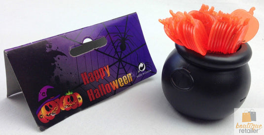 HALLOWEEN Cauldron Cupcake Party Picks Plastic Decoration Pumpkin Toothpicks - Orange-3