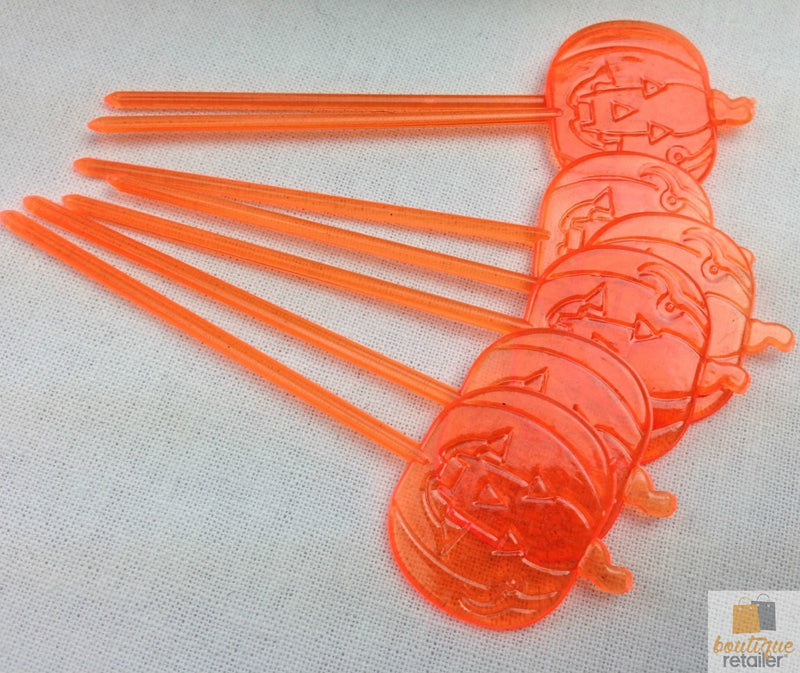Load image into Gallery viewer, HALLOWEEN Cauldron Cupcake Party Picks Plastic Decoration Pumpkin Toothpicks - Orange-2

