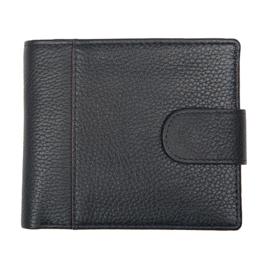 Dents Mens Pebble Grain Leather Bifold Wallet with RFID Blocking and Coin Purse in Black/Bordeaux-0