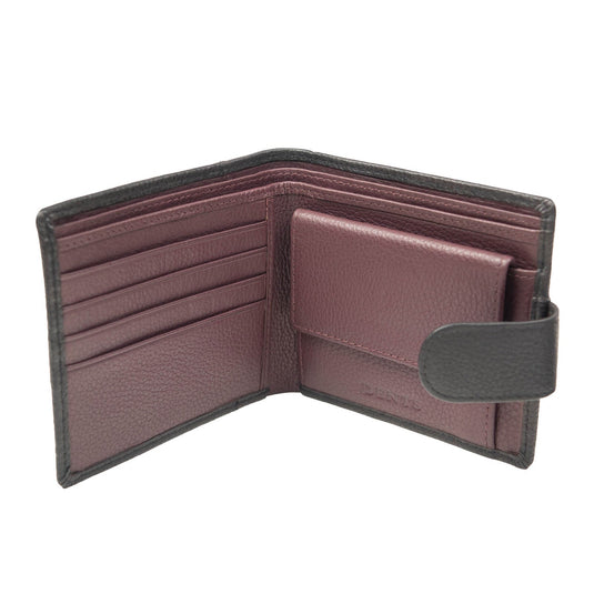 Dents Mens Pebble Grain Leather Bifold Wallet with RFID Blocking and Coin Purse in Black/Bordeaux-3