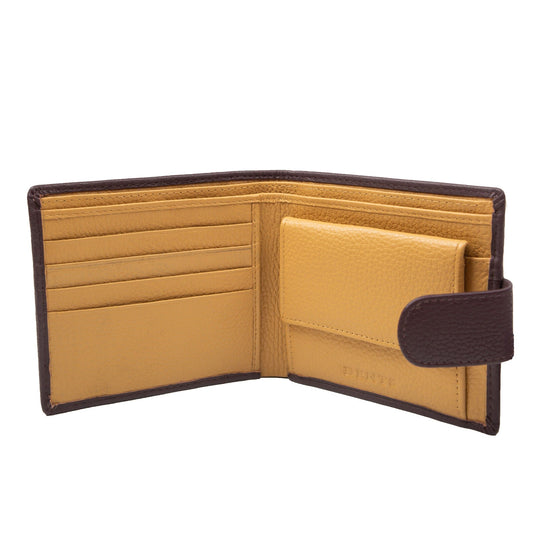 Dents Mens Pebble Grain Leather Bifold Wallet with RFID Blocking and Coin Purse in Bordeaux/Light Tan-3