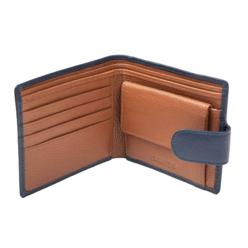 Load image into Gallery viewer, Dents Mens Pebble Grain Leather Bifold Wallet with RFID Blocking and Coin Purse in Navy/Cognac-2
