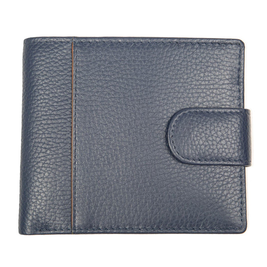 Dents Mens Pebble Grain Leather Bifold Wallet with RFID Blocking and Coin Purse in Navy/Cognac-1