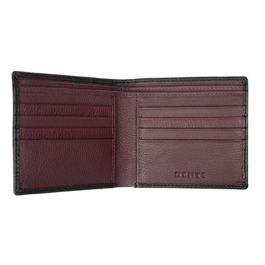 Dents Men's Slim Pebble Grain Leather Bifold Wallet with RFID Blocking in Black/Bordeaux-2