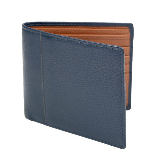 Dents Mens Slim Pebble Grain Leather Bifold Wallet with RFID Blocking in Navy/Cognac-2