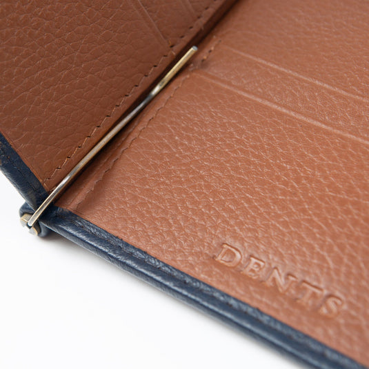 Dents Mens Pebble Grain Leather Bifold Wallet with Money Clip and RFID Blocking in Navy/Cognac-4