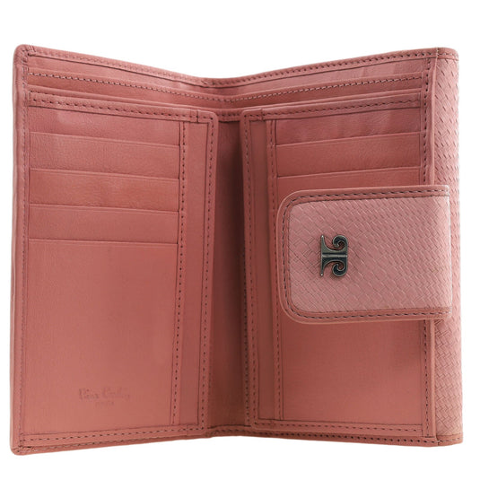 Pierre Cardin Blush Woven Leather Long Wallet w/ RFID Protection & Snap Closure in Pink-4