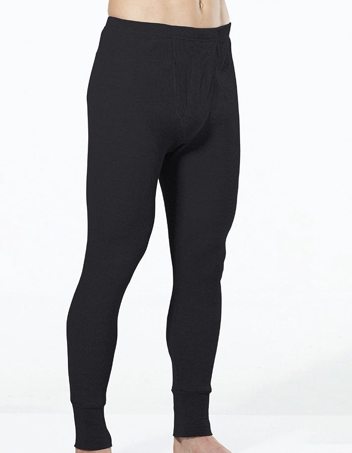 Load image into Gallery viewer, Thermo Fleece Mens Thermal Long John Tights Baselayer Cotton Blend Pants - Black
