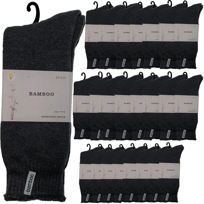 Load image into Gallery viewer, 24 Pairs PREMIUM BAMBOO SOCKS Mens Heavy Duty Thick Work Socks BULK Cushion - Charcoal Grey-1
