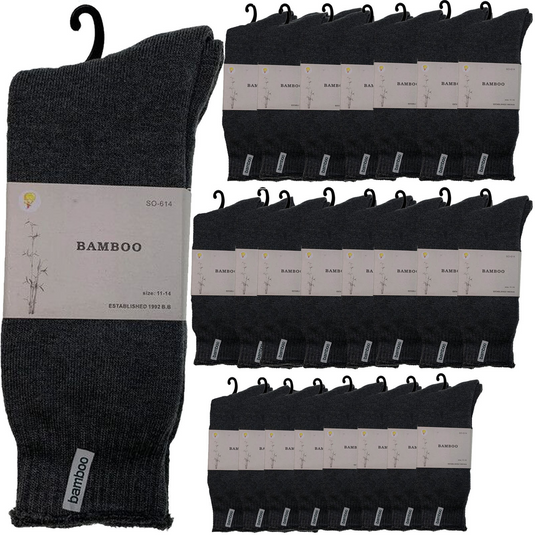 24 Pairs PREMIUM BAMBOO SOCKS Mens Heavy Duty Thick Work Socks BULK Cushion - Charcoal Grey-1