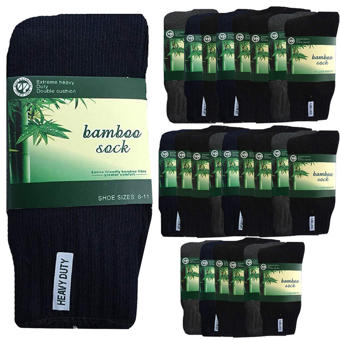 24 Pairs BAMBOO SOCKS Mens Heavy Duty Premium Thick Work Socks Cushion BULK-0