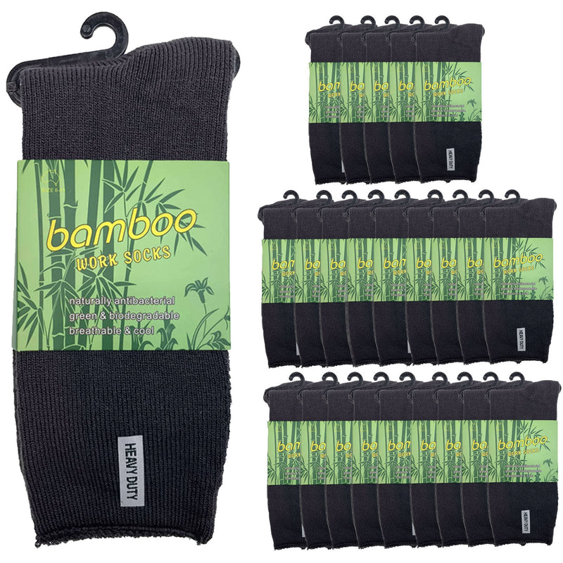 Load image into Gallery viewer, 24 Pairs PREMIUM BAMBOO SOCKS Mens Heavy Duty Thick Work Socks Cushion BULK - Charcoal Grey-0
