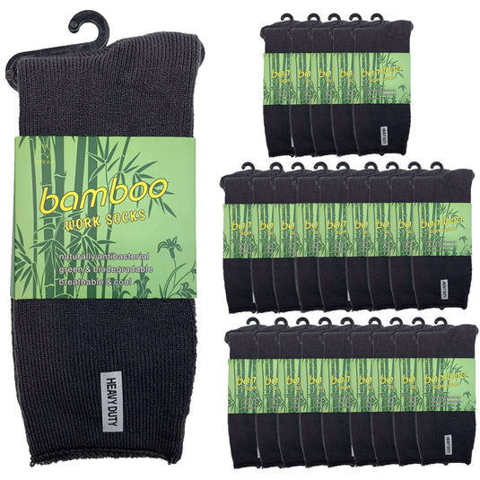 24 Pairs PREMIUM BAMBOO SOCKS Mens Heavy Duty Thick Work Socks Cushion BULK - Charcoal Grey-1