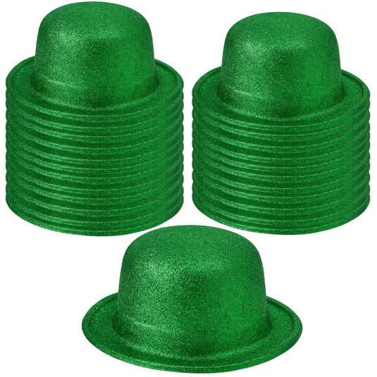 24x GLITTER BOWLER HAT Fancy Party Plastic Costume Cap Fun Dress Up Sparkle BULK - Green-1