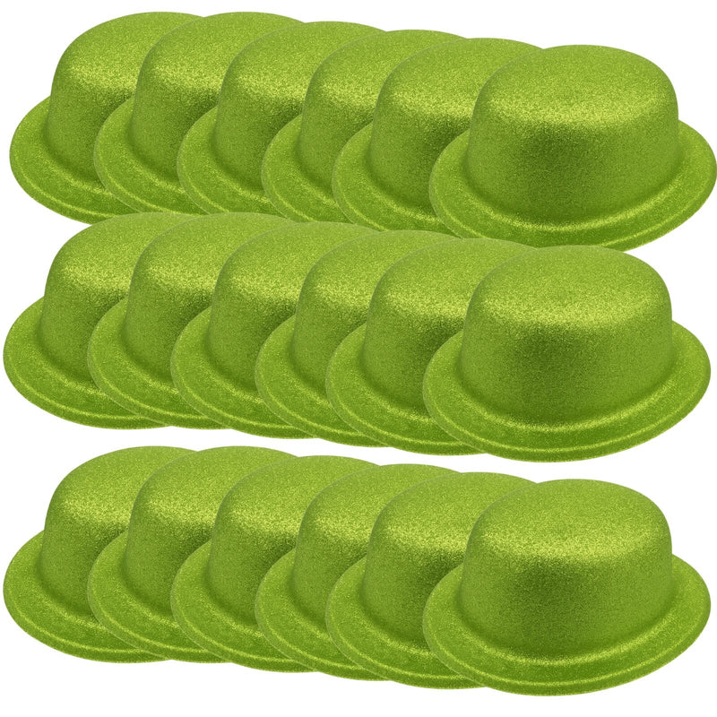 Load image into Gallery viewer, 24x GLITTER BOWLER HAT Fancy Party Plastic Costume Cap Fun Dress Up Sparkle BULK - Lime Green-1
