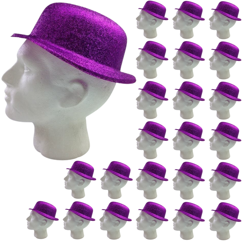 Load image into Gallery viewer, 24x GLITTER BOWLER HAT Fancy Party Plastic Costume Cap Fun Dress Up Sparkle BULK-9
