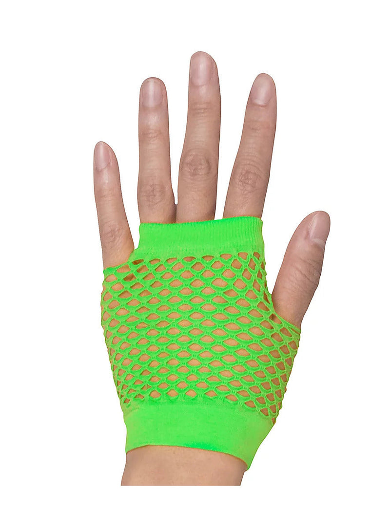 Load image into Gallery viewer, 24 Pair Fishnet Gloves Fingerless Wrist Length 70s 80s Costume Party Fluro Green-2
