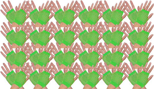 24 Pair Fishnet Gloves Fingerless Wrist Length 70s 80s Costume Party Fluro Green-0