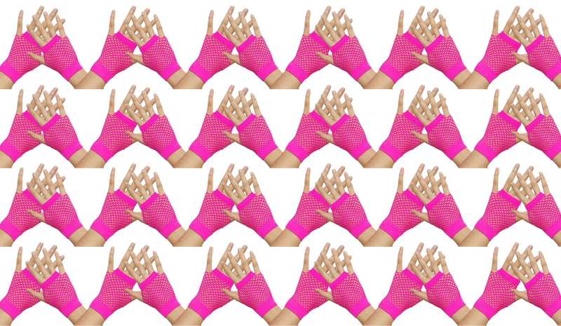 Load image into Gallery viewer, 24 Pair Fishnet Gloves Fingerless Wrist Length 70s 80s Costume Party - Hot Pink-1
