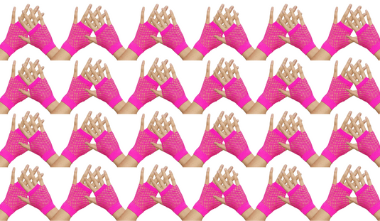 24 Pair Fishnet Gloves Fingerless Wrist Length 70s 80s Costume Party - Hot Pink-1