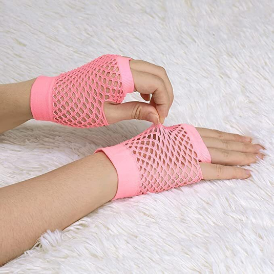 24 Pair Fishnet Gloves Fingerless Wrist Length 70s 80s Costume Party Light Pink-4