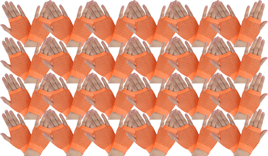 24 Pair Fishnet Gloves Fingerless Wrist Length 70s 80s Costume Party - Orange-1
