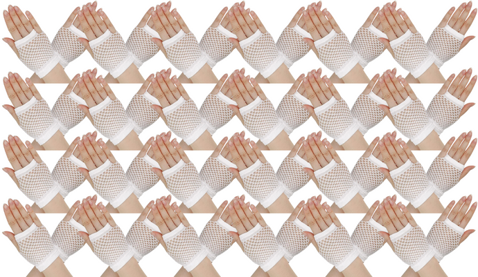 24 Pair Fishnet Gloves Fingerless Wrist Length 70s 80s Costume Party - White-0